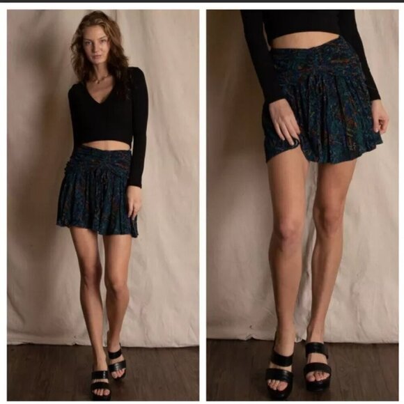 Free People Saturday Sun Hi Rise Drapey Whimsigoth Boho Mini Skirt Fairycore